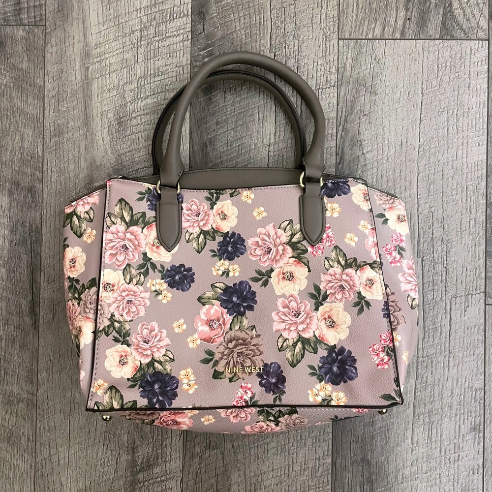 Nine‎ West Floral Satchel Handbag Mauve Pink Purple Triple Compartment Bag